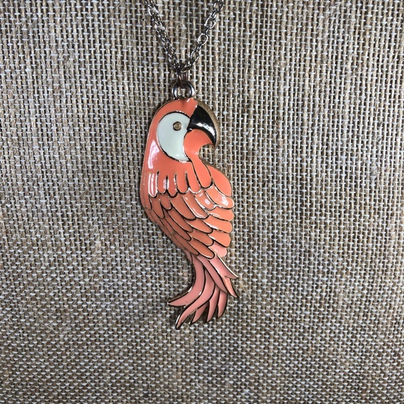 Parrot Necklace Peach & Gold Tone - Picture 3 of 7